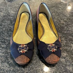 J. Crew Tweed Plaid Jewel Bow Foster Flats Size 7.5